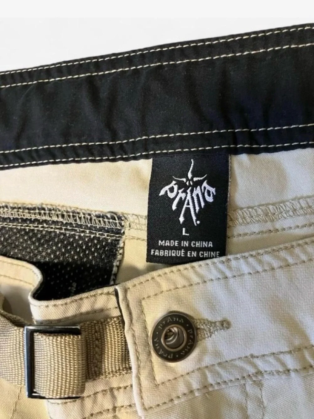 Prana Men's Light Khaki Cargo Shorts with Built-In Belt Outdoor Climbing Trail L